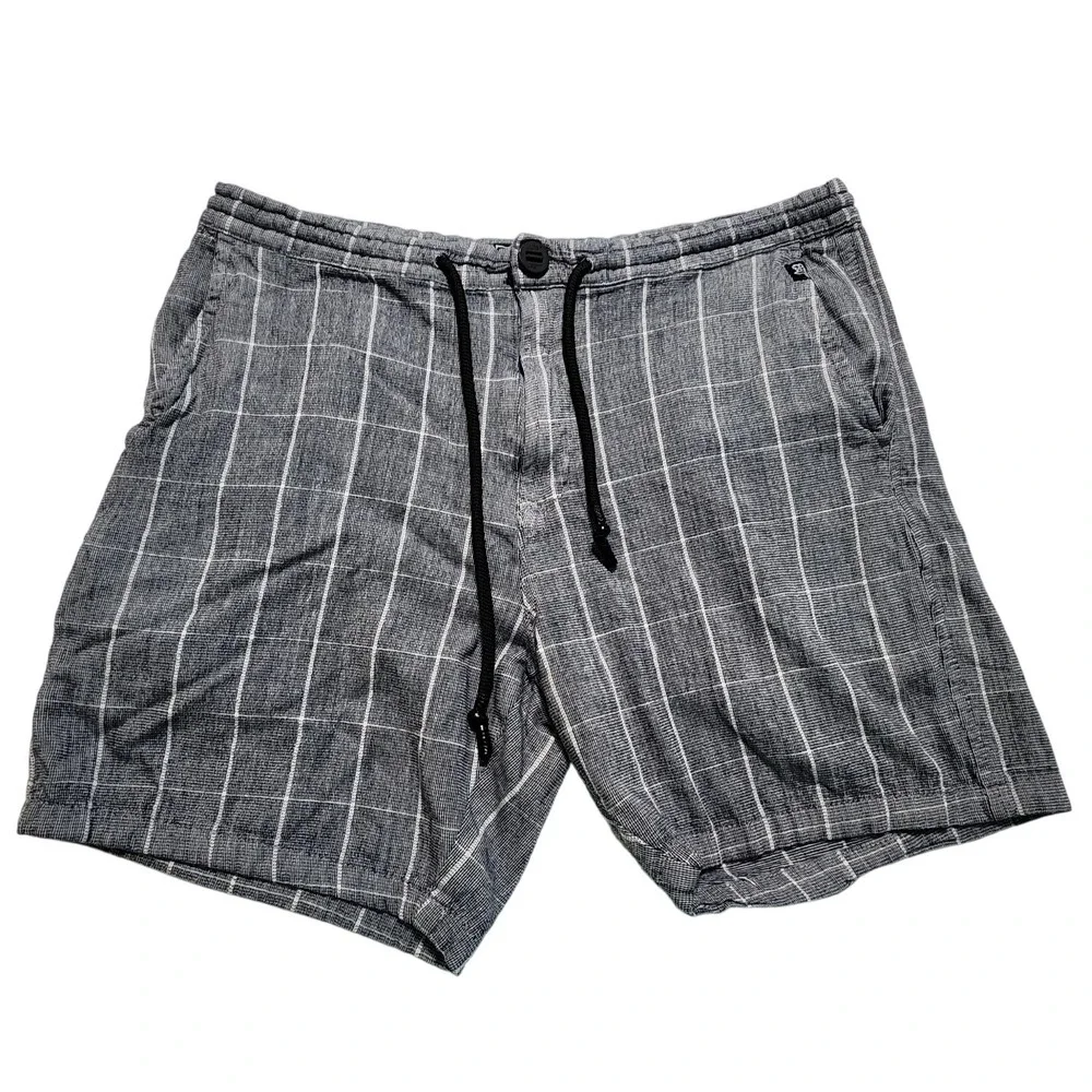 Lost Plaid Shorts Mens 34 Gray White Drawstring‎ Casual Summer